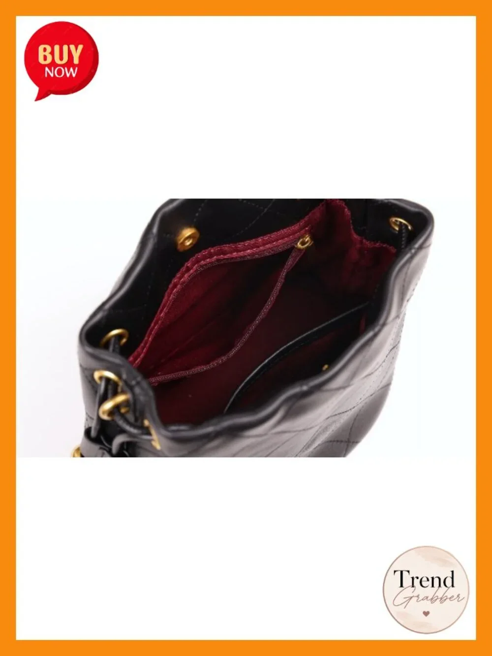 Small Lambskin Leather Drawstring Bucket Bag with Chunky Chain Strap